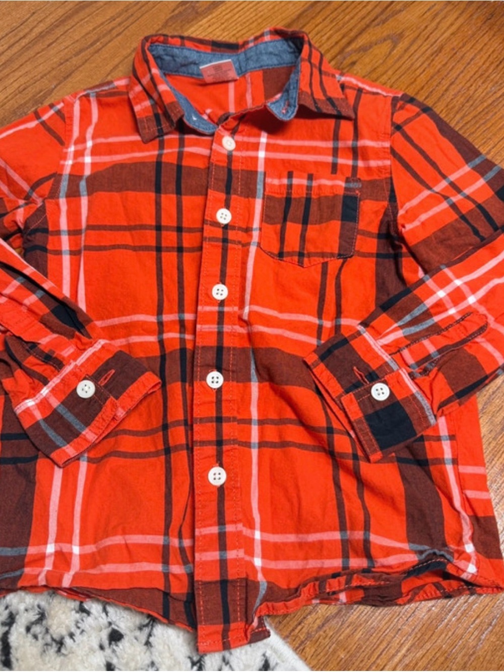 Boys Gymboree Plaid Orange black fall button up collared shirt XS (4)